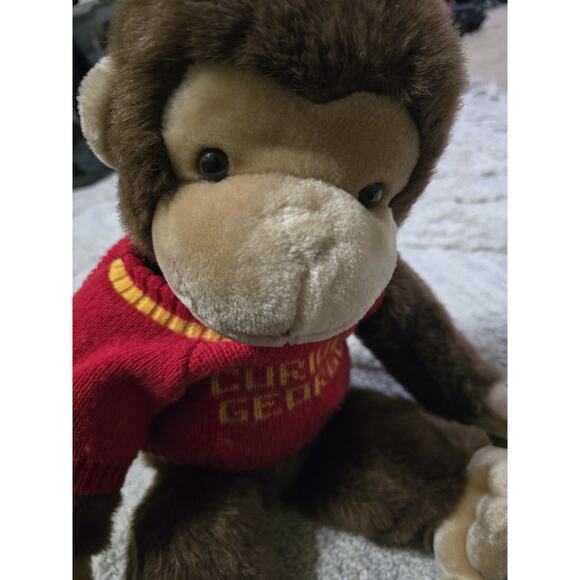 Rare 1990 Gund Curious George Monkey Plush 17" Red Knit Sweater Stuffy Soft - Picture 1 of 13